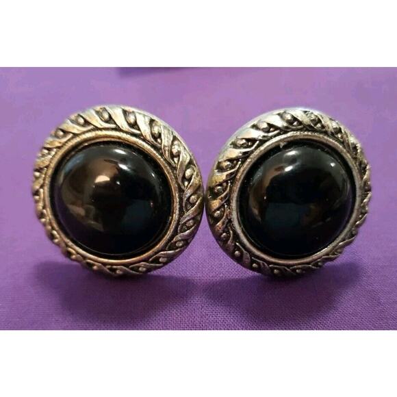 Image Designer Collection Genuine Black Lucite Clip On Earrings in Silver Tone - Picture 1 of 10